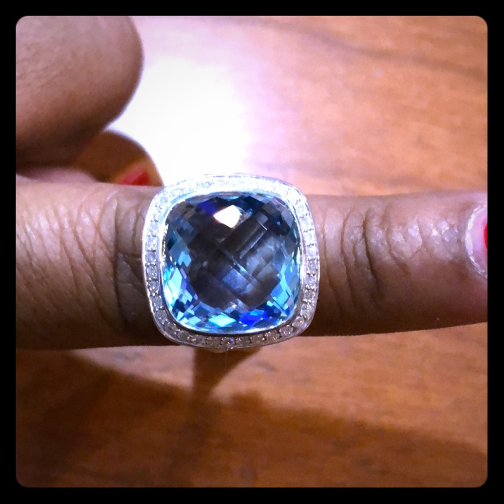 David Yurman 14mm Blue Topaz Ring Size 6